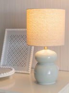 Kendal Blue Glaze Ceramic Table Lamp with Natural Shade, 1 X E14