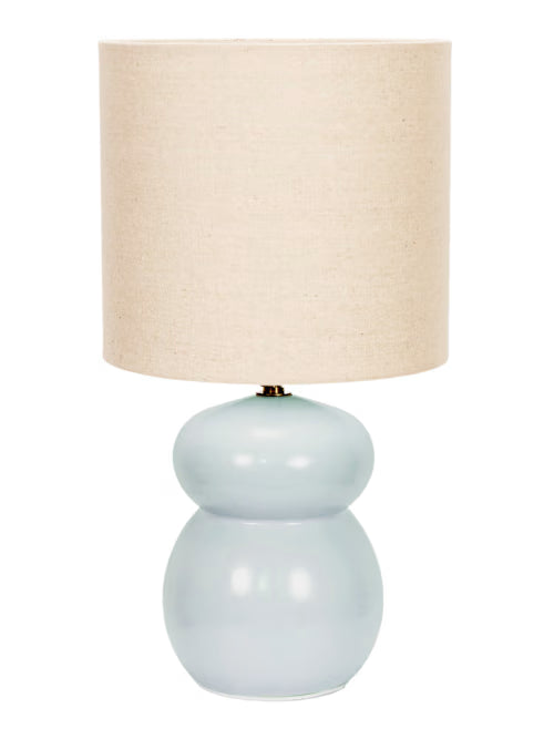 Kendal Blue Glaze Ceramic Table Lamp with Natural Shade, 1 X E14