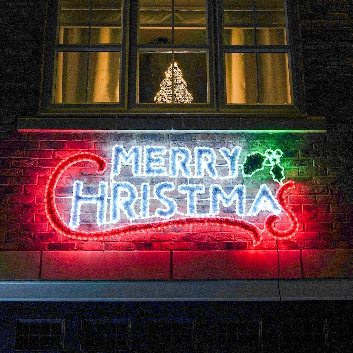 Connect Pro - 2m Outdoor Merry Christmas Tinsel Silhouette, 600 Multi Colour LEDs - Luminosity Designs Ltd