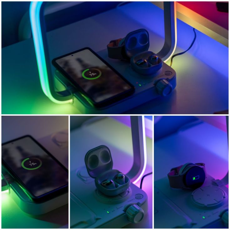 LSE - 3 - in - 1 Wireless Charging Pad with Colour Changing Light in Black - Luminosity Designs Ltd