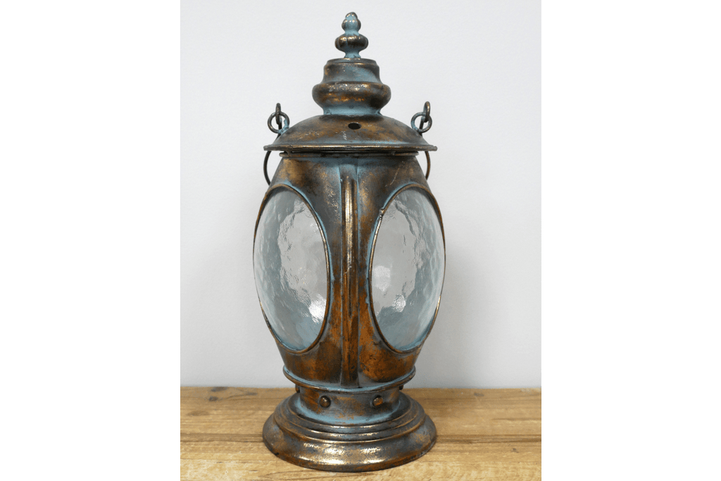 Luminosity Designs - 3 Window Antique Style Candle Lantern with Aged Patina and Dimpled Glass - Luminosity Designs Ltd
