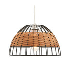 Belfort Small Non Electric Pendant Shade in Matt Black Metalwork With Rattan Detailing