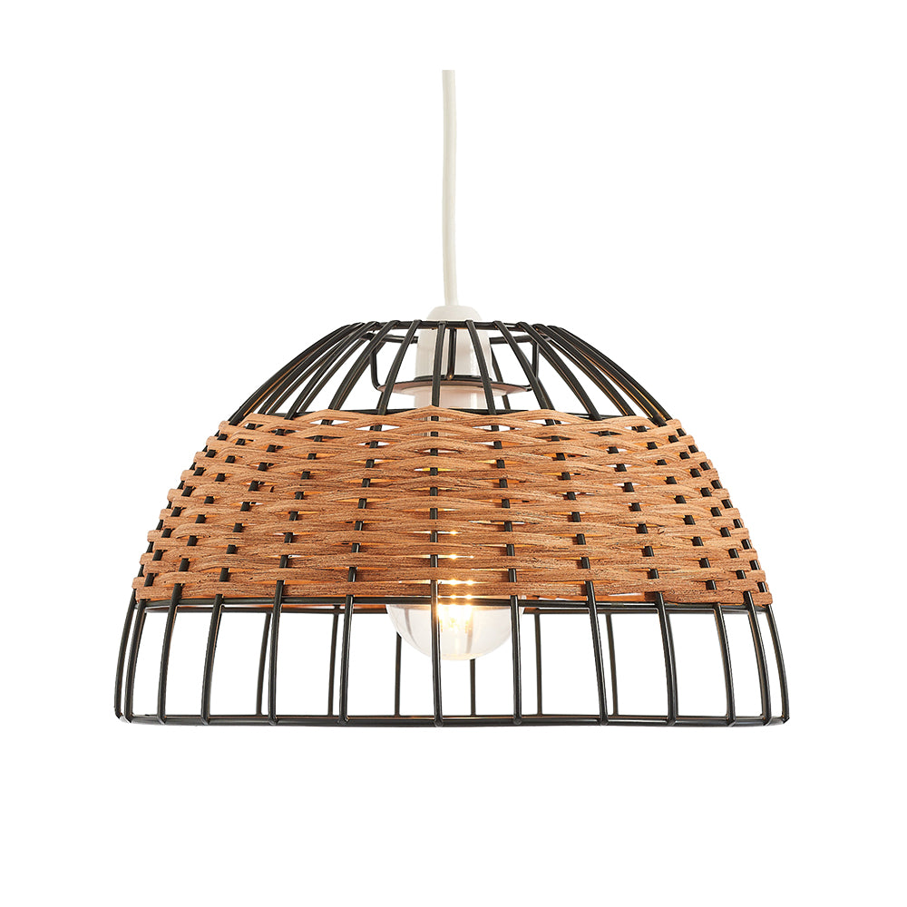 Belfort Small Non Electric Pendant Shade in Matt Black Metalwork With Rattan Detailing