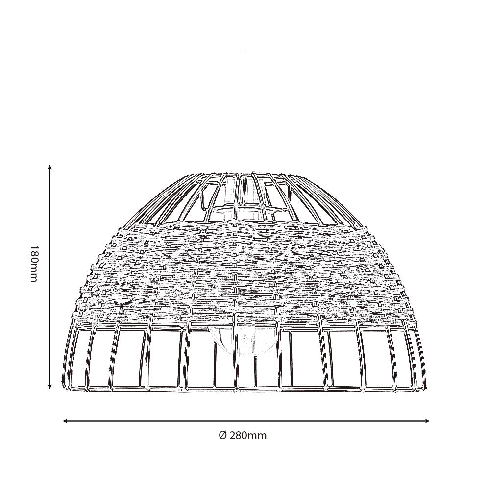 Belfort Small Non Electric Pendant Shade in Matt Black Metalwork With Rattan Detailing