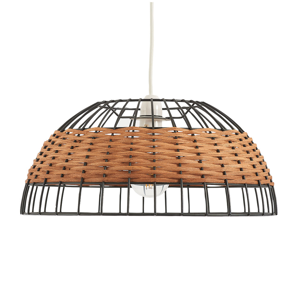 Belfort Medium Non Electric Pendant Shade in Matt Black Metalwork With Rattan Detailing