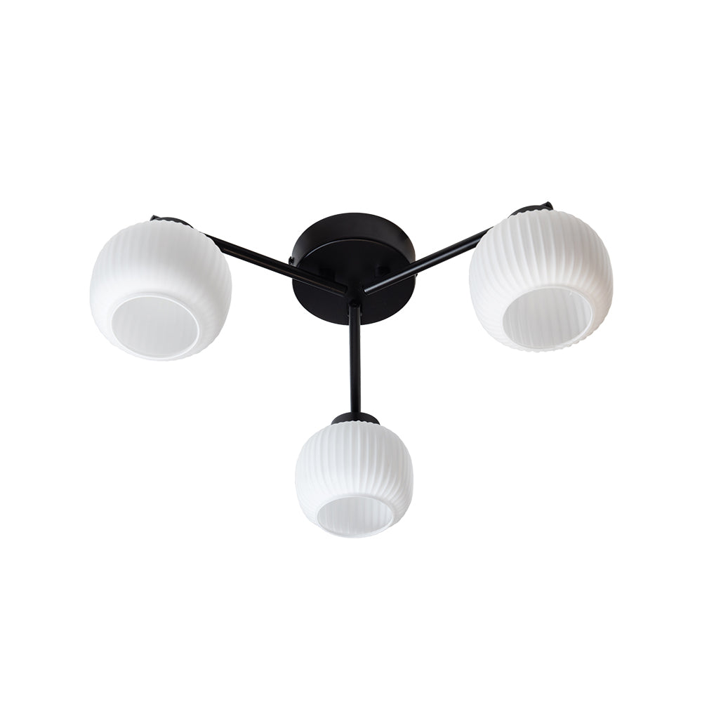 Hadden Hadden 3 Light Semi Flush Black Framework and Opal Ribbed Glass, 3x G9 Bulbs