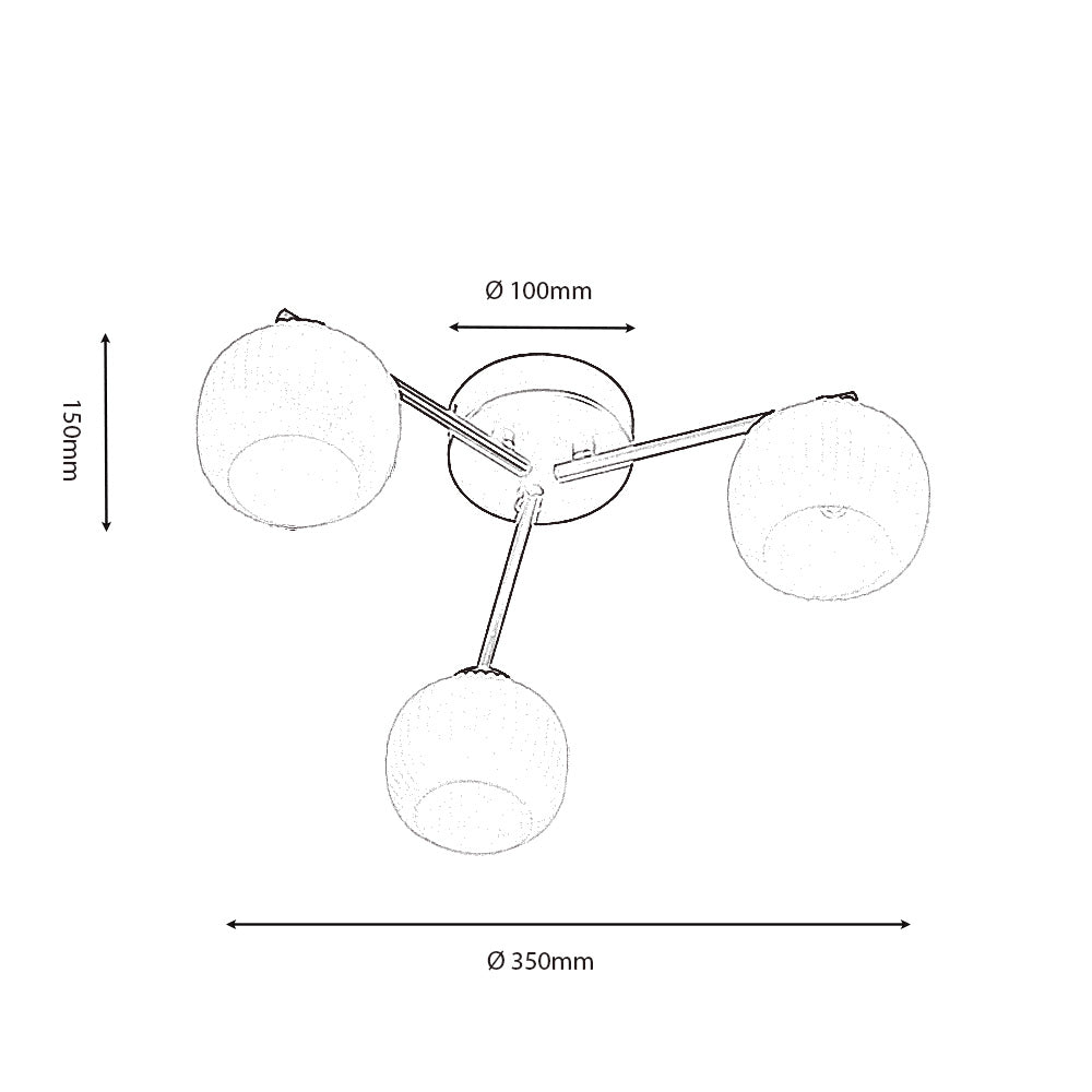 Hadden Hadden 3 Light Semi Flush Black Framework and Opal Ribbed Glass, 3x G9 Bulbs