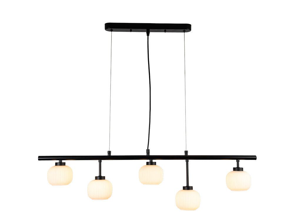 Hadden Hadden 5 Light Bar With Black Framework and Opal Ribbed Glass, 5x G9 Bulbs