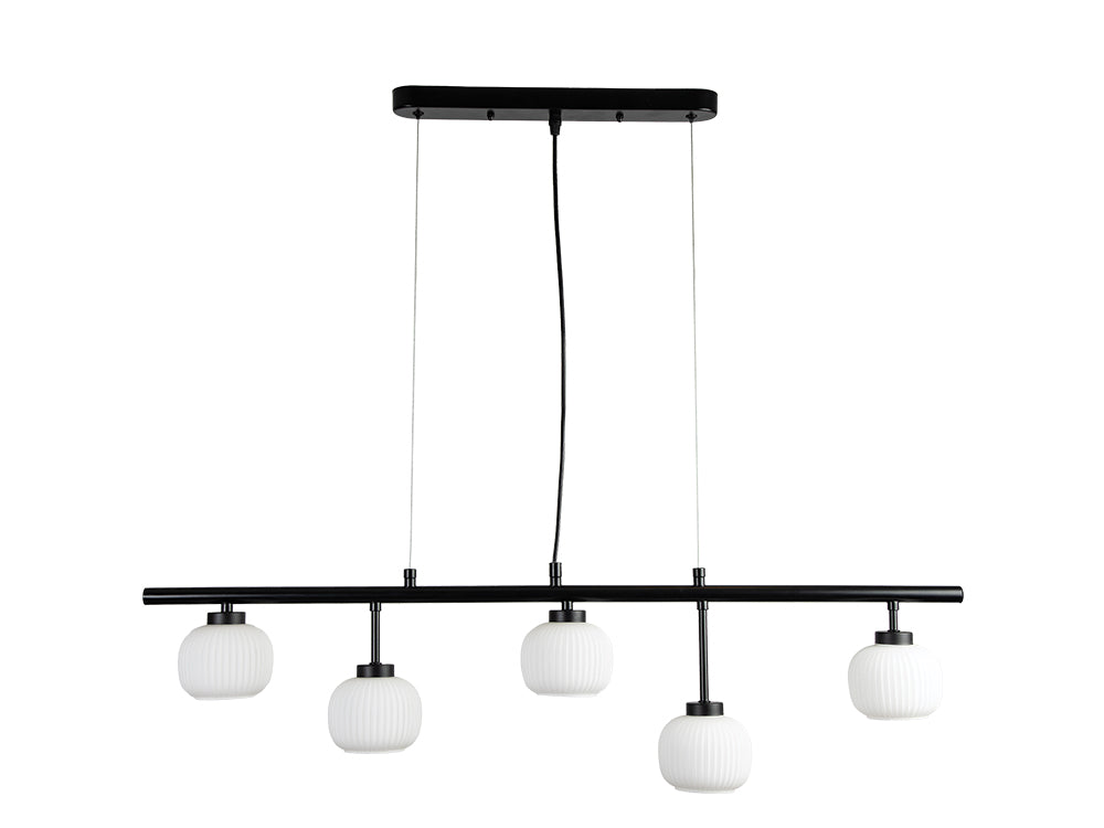 Hadden Hadden 5 Light Bar With Black Framework and Opal Ribbed Glass, 5x G9 Bulbs