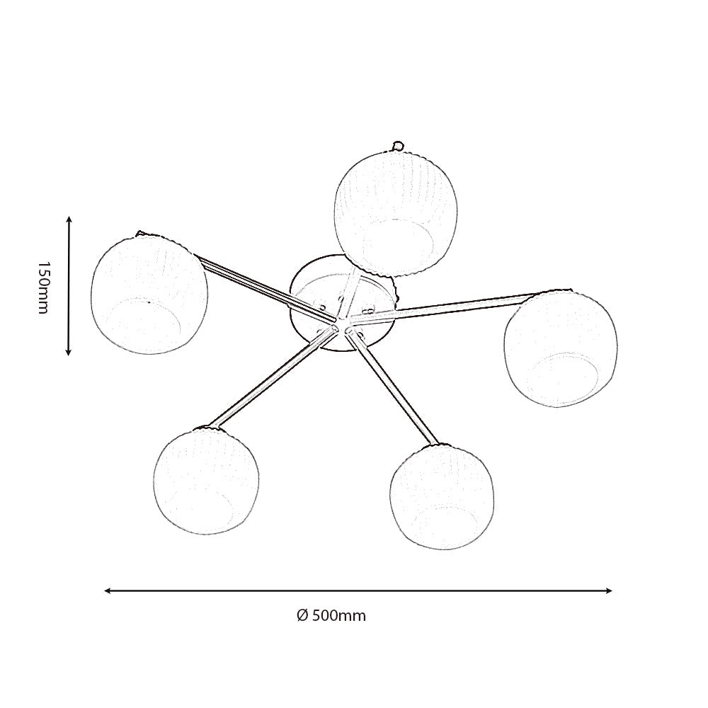 Hadden Hadden 5 Light Semi Flush Black Framework and Opal Ribbed Glass, 5x G9 Bulbs