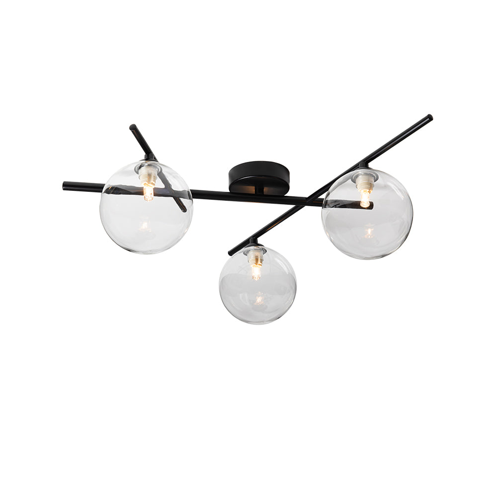 Darlow 3 Light Semi Flush in Black With Clear Glass Globes. 5x G9 (Oaks 3144/3 SF)