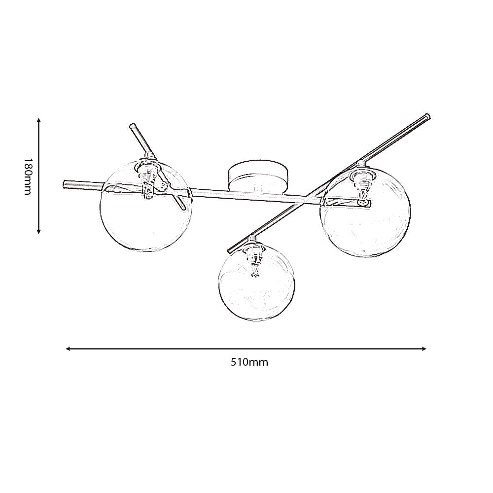 Darlow 3 Light Semi Flush in Black With Clear Glass Globes. 5x G9 (Oaks 3144/3 SF)