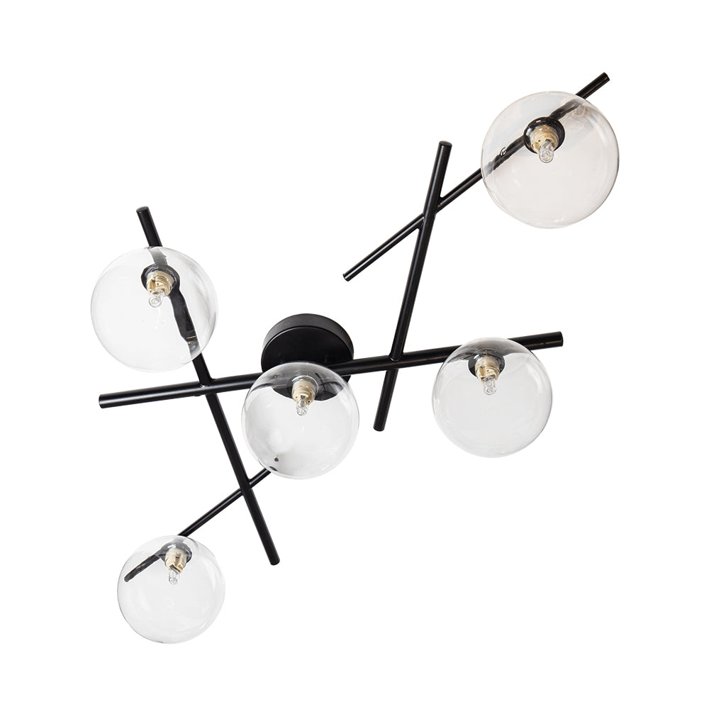 Darlow 5 Light Semi Flush in Black With Clear Glass Globes. 5x G9 (Oaks 3144/5 SF)