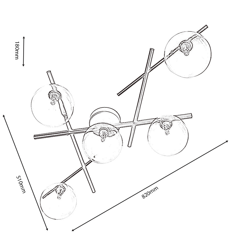 Darlow 5 Light Semi Flush in Black With Clear Glass Globes. 5x G9 (Oaks 3144/5 SF)