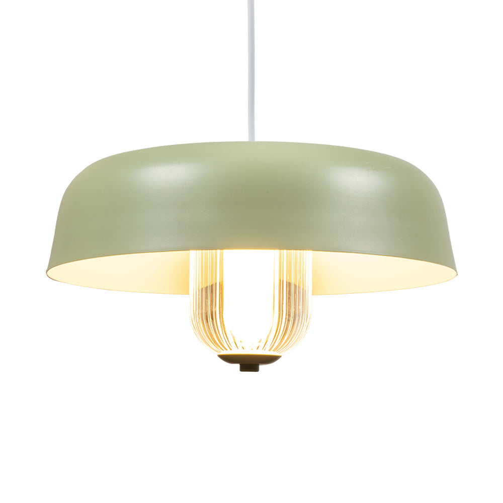 Lalla Large Single Modern Pendant With Metal Curved Framework, Ribbed Prismatic Glass and Integrated LED