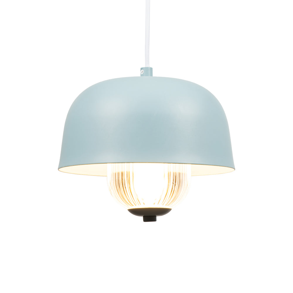 Lalla Small Single Modern Pendant With Metal Curved Framework, Ribbed Prismatic Glass and Integrated LED
