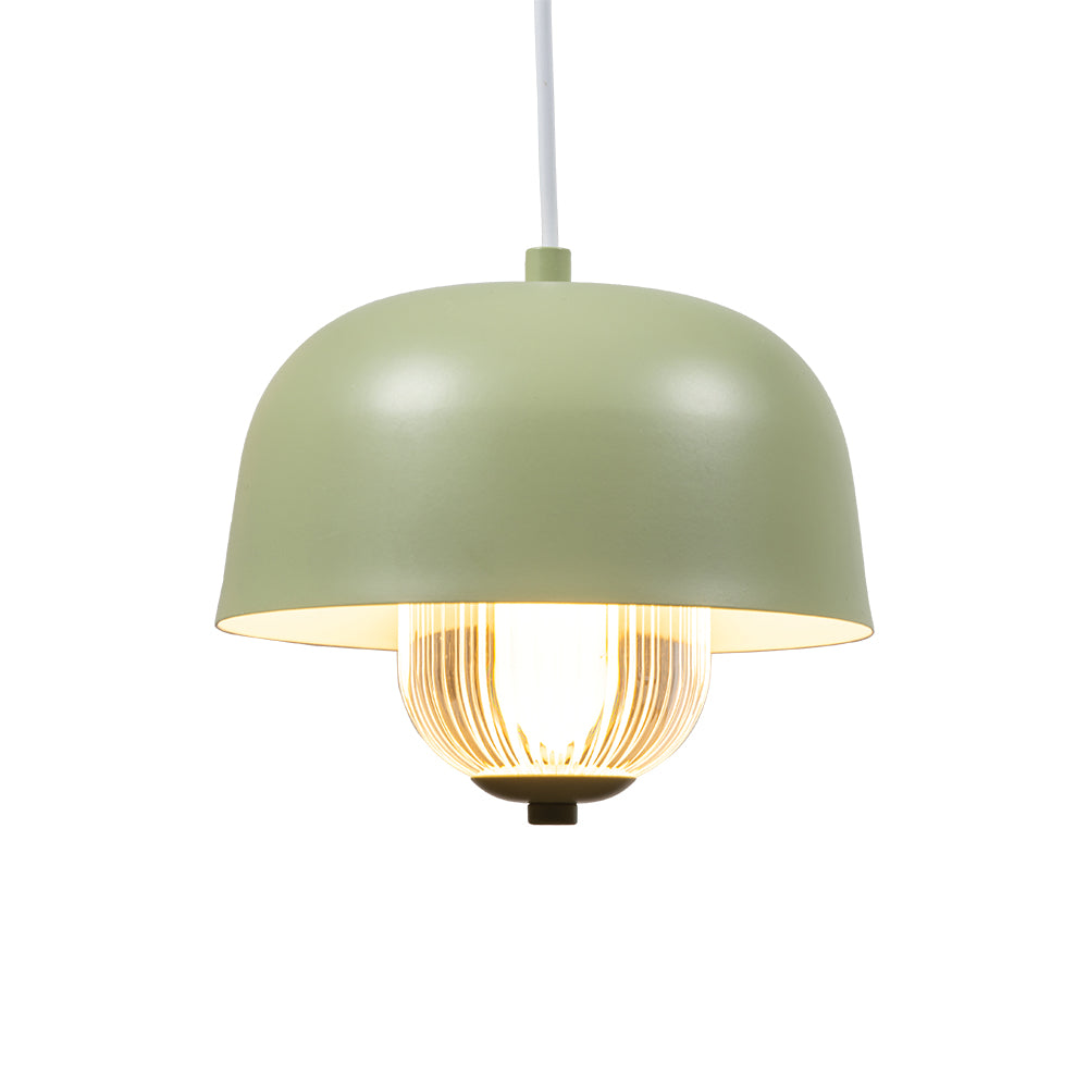 Lalla Small Single Modern Pendant With Metal Curved Framework, Ribbed Prismatic Glass and Integrated LED