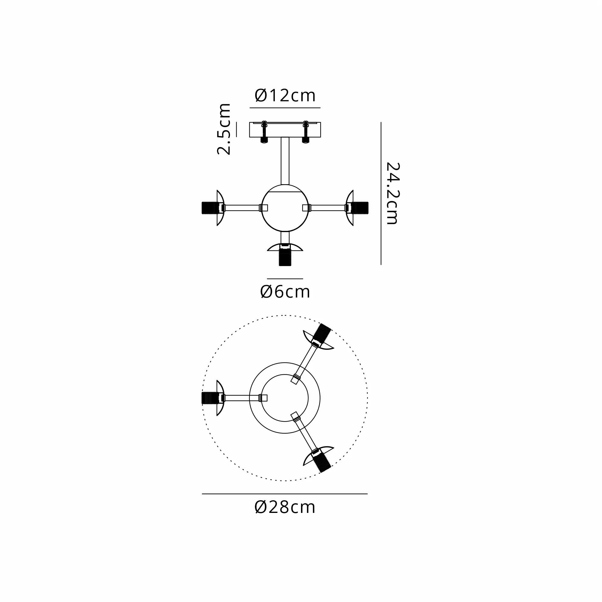 Simple Semi-Flush Multi Arm Ceiling Light (FRAME ONLY), 4 x G9
