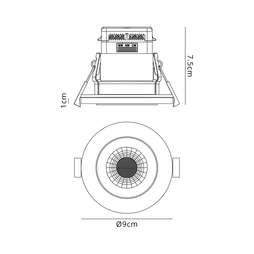 Giza Sleek Designer Colour Selectable IP65 Downlight With Shallow Crystal Circular Bezel