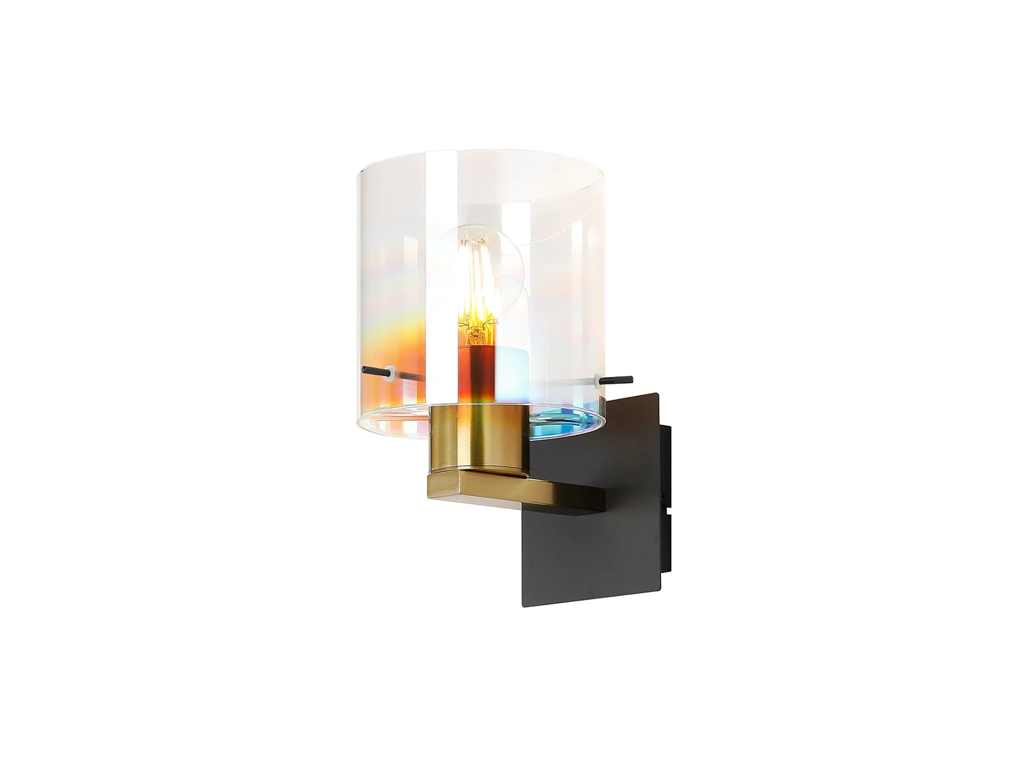 Fae Black and Brass Framed Switched Wall Light With Tubular Glass. 1x E27