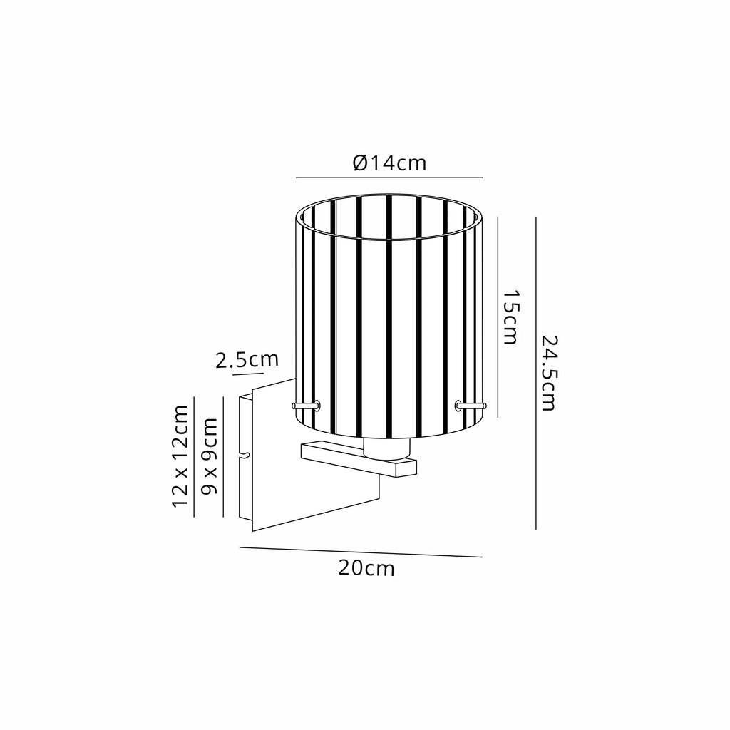 Dragon Wide Ribbed Black and Brass Single Switched Wall Lamp, 1 xE27