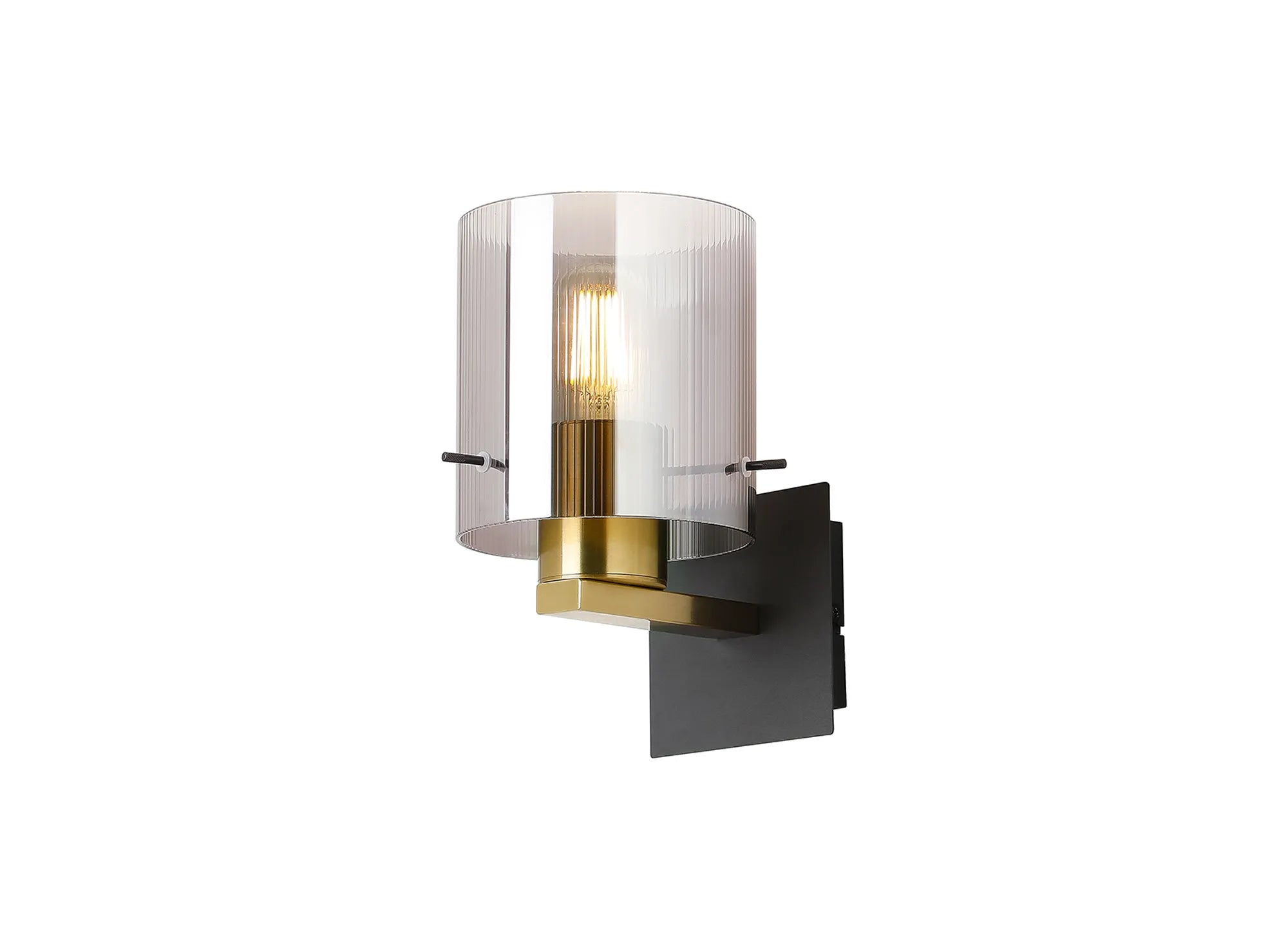Dragon Thin Ribbed Clear Black and Brass Single Switched Wall Lamp, 1 xE27