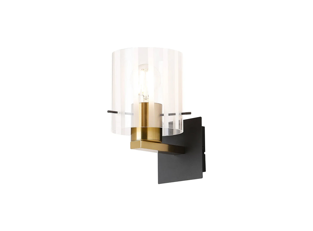 Dragon Wide Ribbed Black and Brass Single Switched Wall Lamp, 1 xE27
