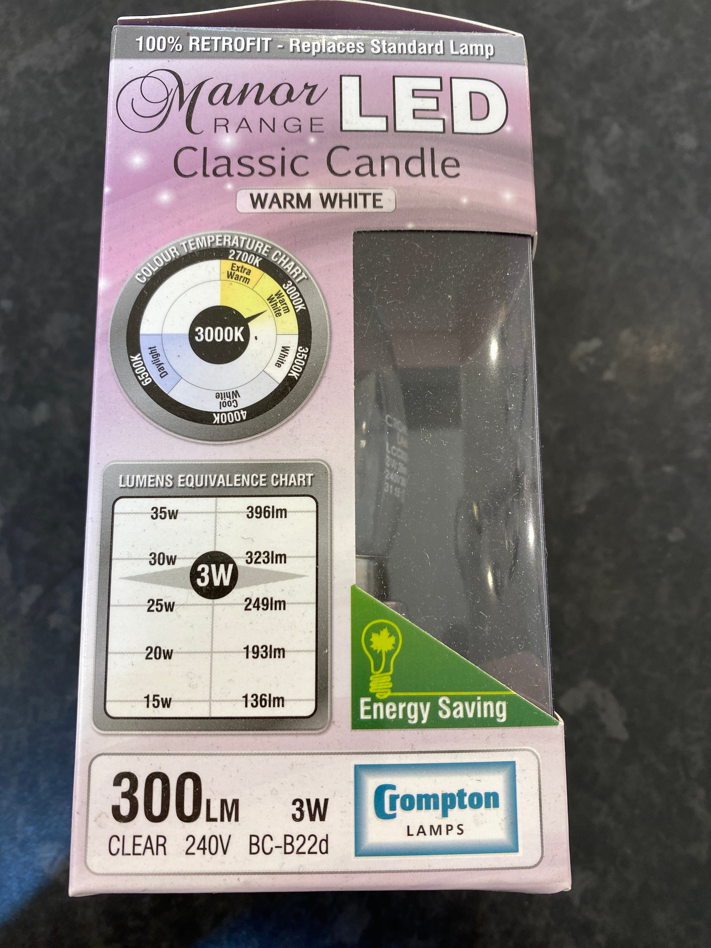 BULK BUY - Box of 5x LED Manor BC/B22 Candle Bulbs