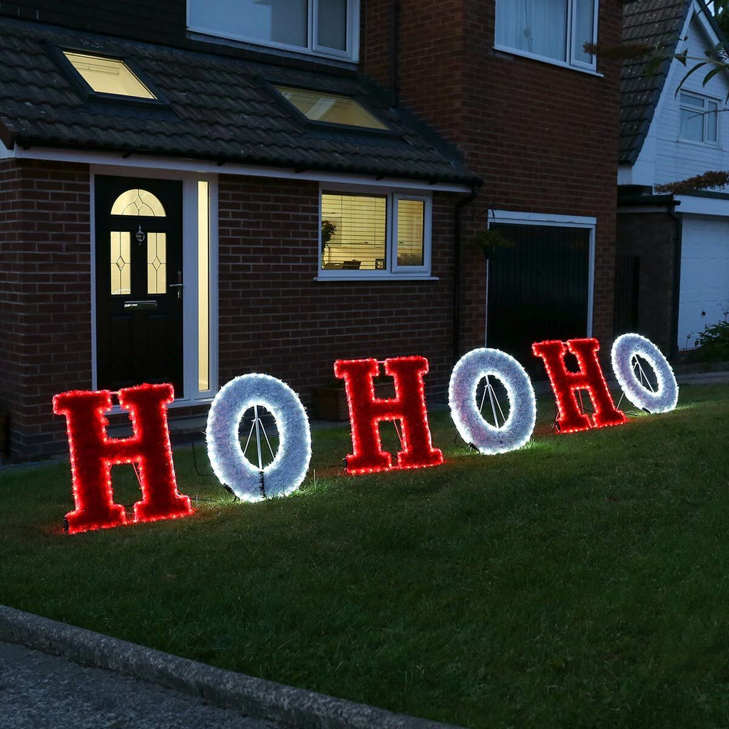 Connect Pro - 3m Outdoor HOHOHO Christmas Tinsel Silhouette, Red and White LEDs - Luminosity Designs Ltd