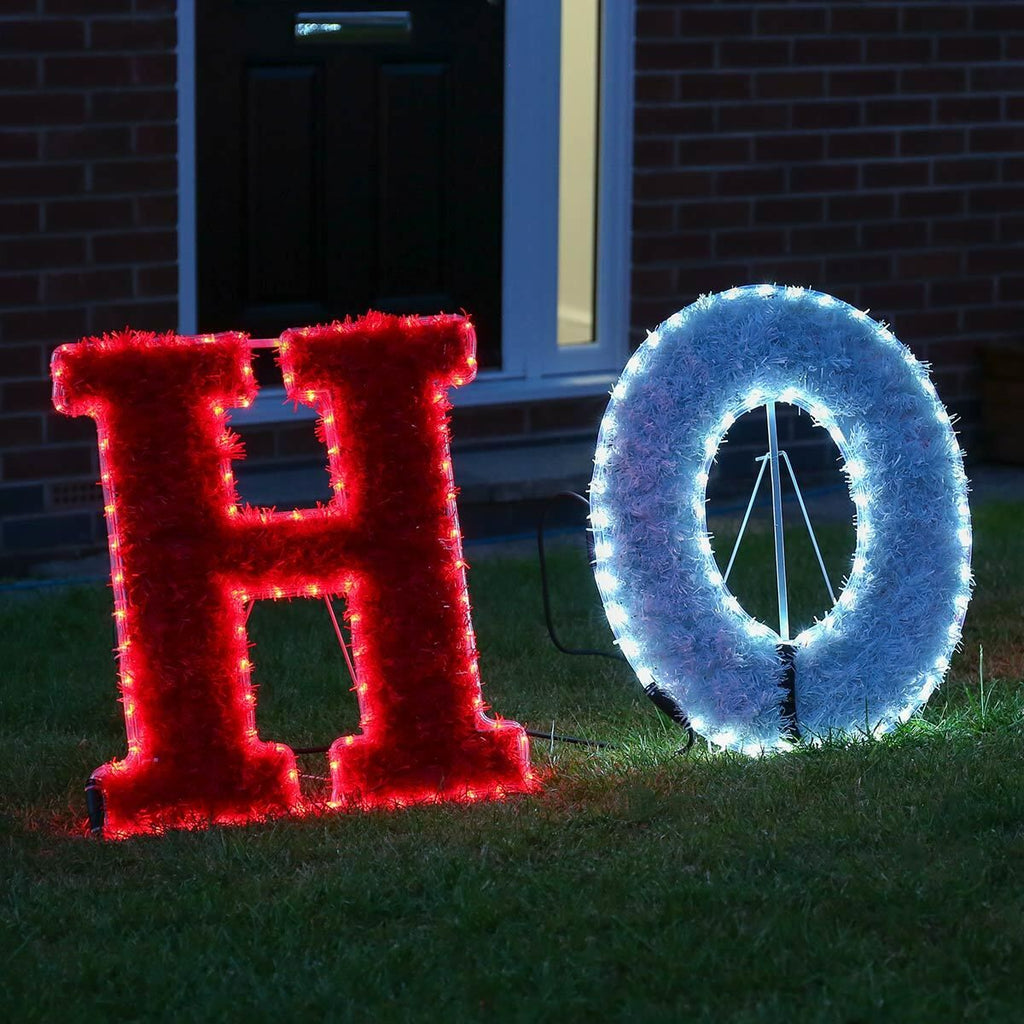 Connect Pro - 3m Outdoor HOHOHO Christmas Tinsel Silhouette, Red and White LEDs - Luminosity Designs Ltd