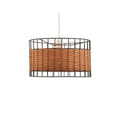 Belfort Small Non Electric Pendant Drum Shade in Matt Black Metalwork With Rattan Detailing