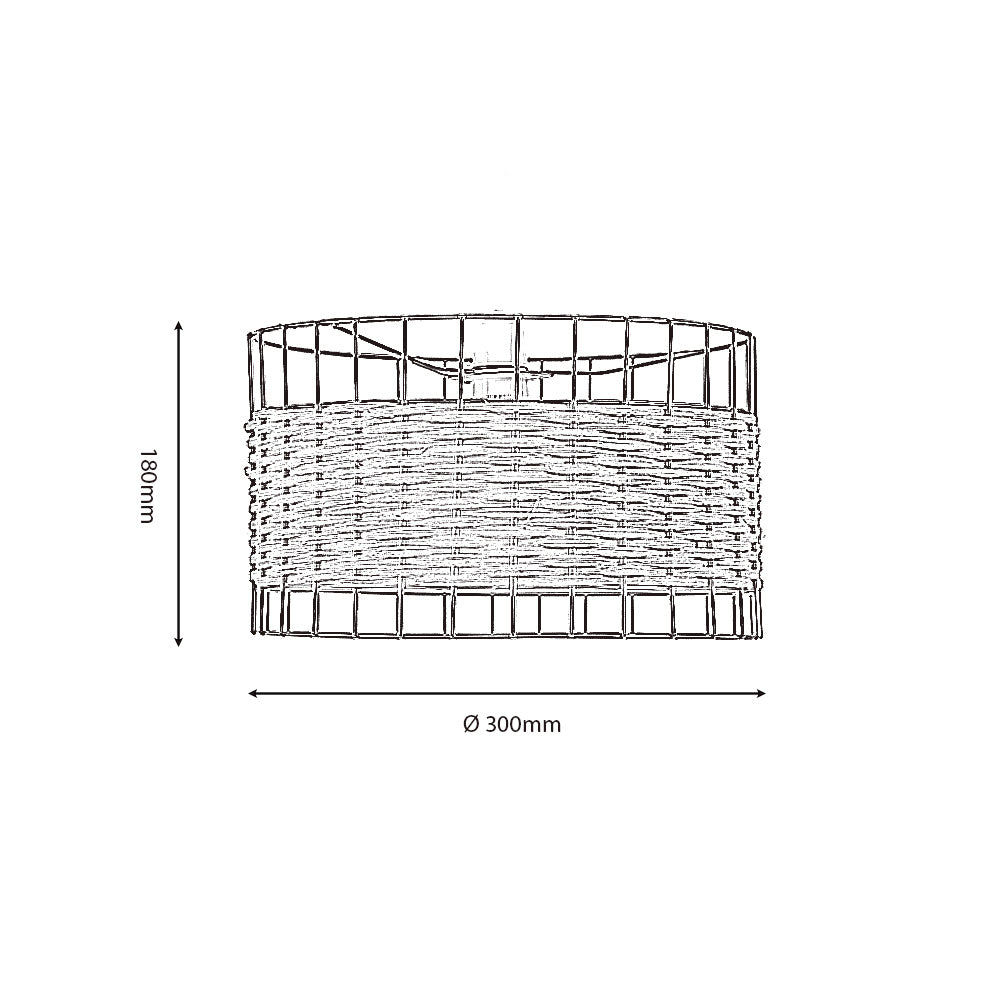 Belfort Small Non Electric Pendant Drum Shade in Matt Black Metalwork With Rattan Detailing