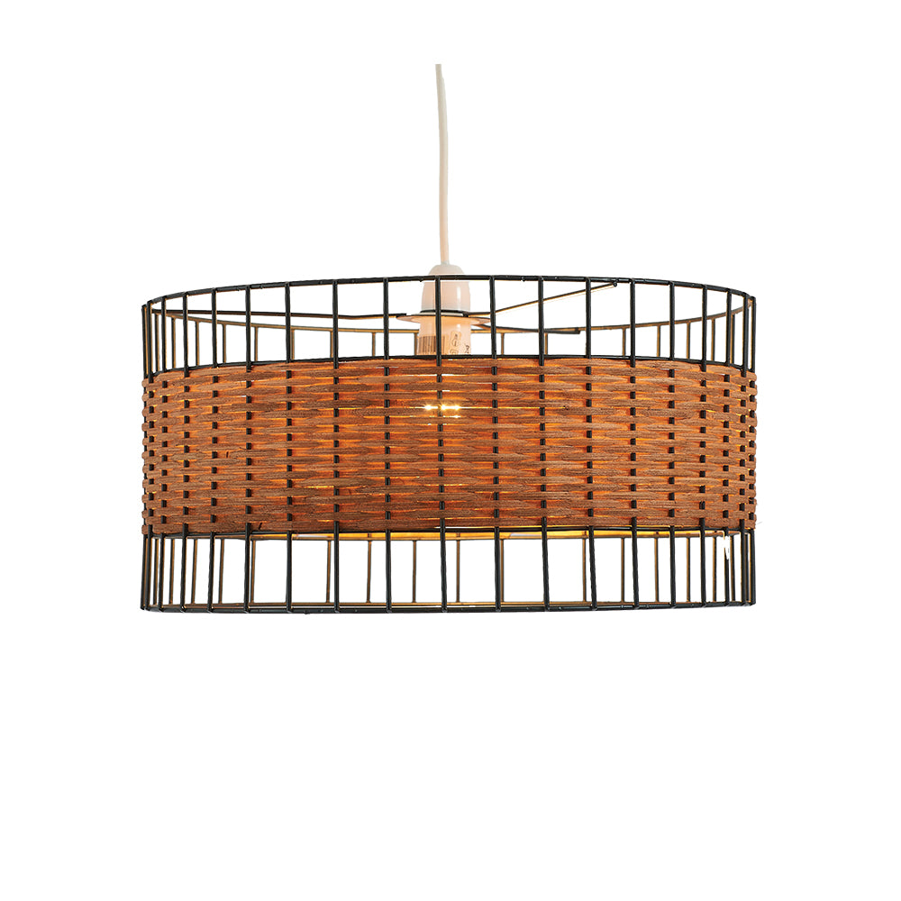 Belfort Medium Non Electric Pendant Drum Shade in Matt Black Metalwork With Rattan Detailing (Copy)