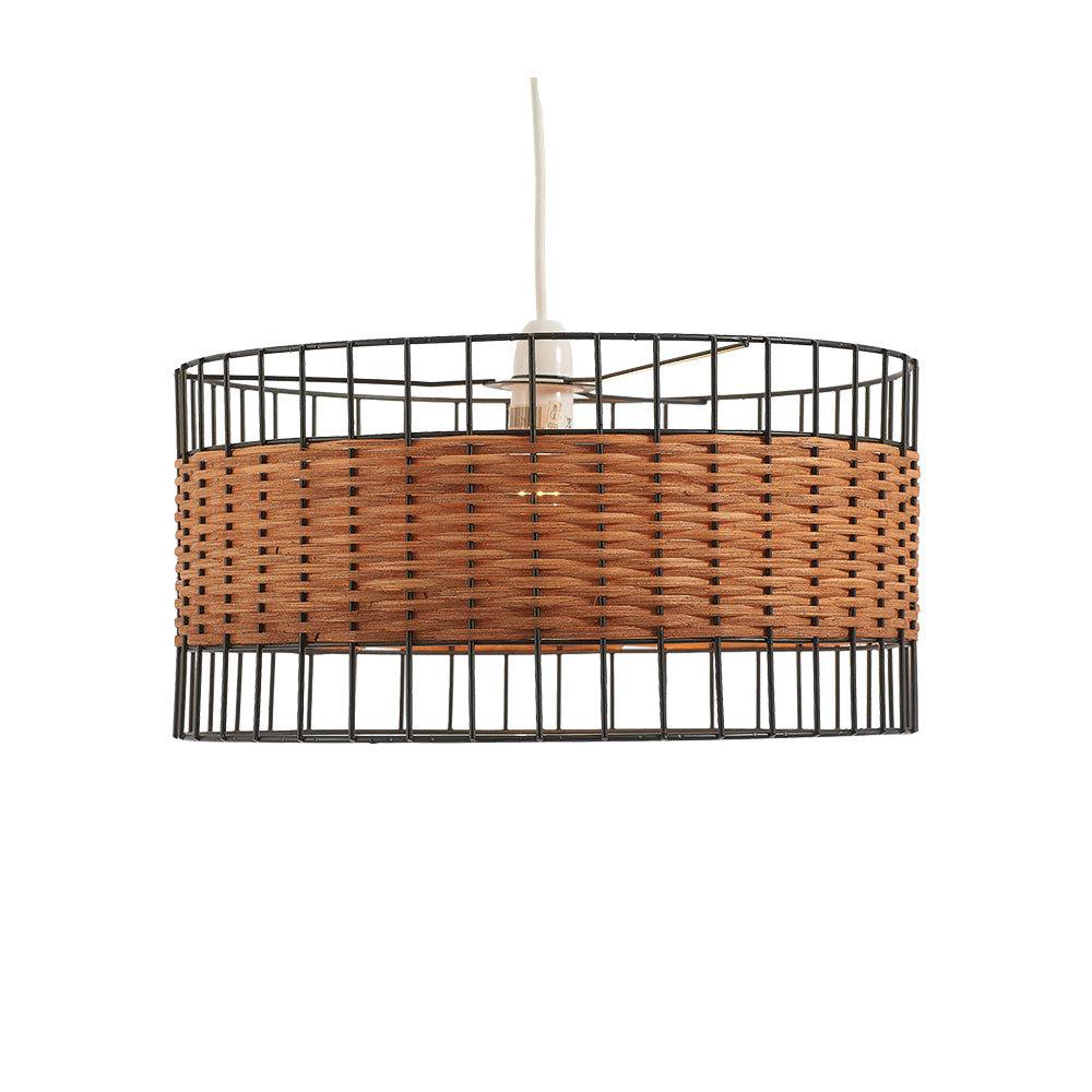 Belfort Medium Non Electric Pendant Drum Shade in Matt Black Metalwork With Rattan Detailing (Copy)