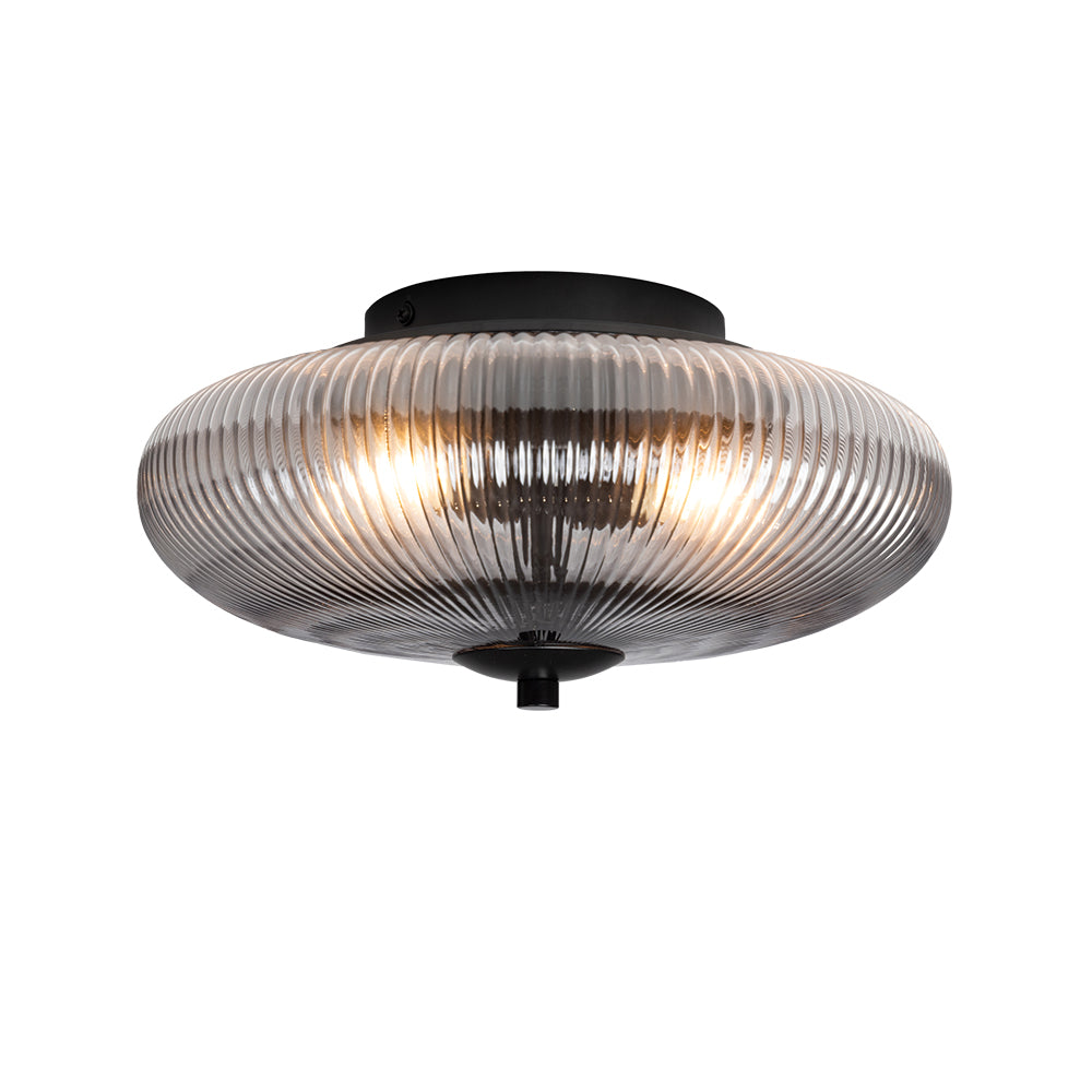Ashwell Vintage Style Holophane Flush Light with Ribbed Glass, 3 x G9