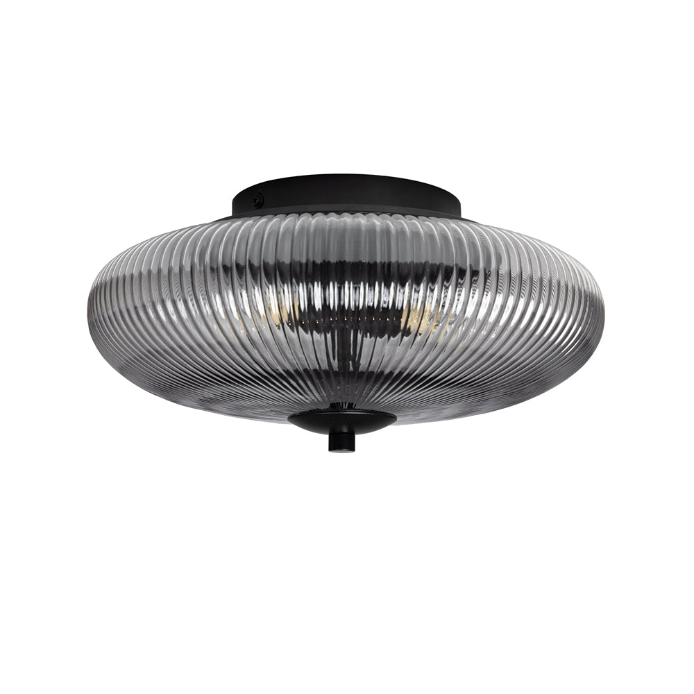 Ashwell Vintage Style Holophane Flush Light with Ribbed Glass, 3 x G9