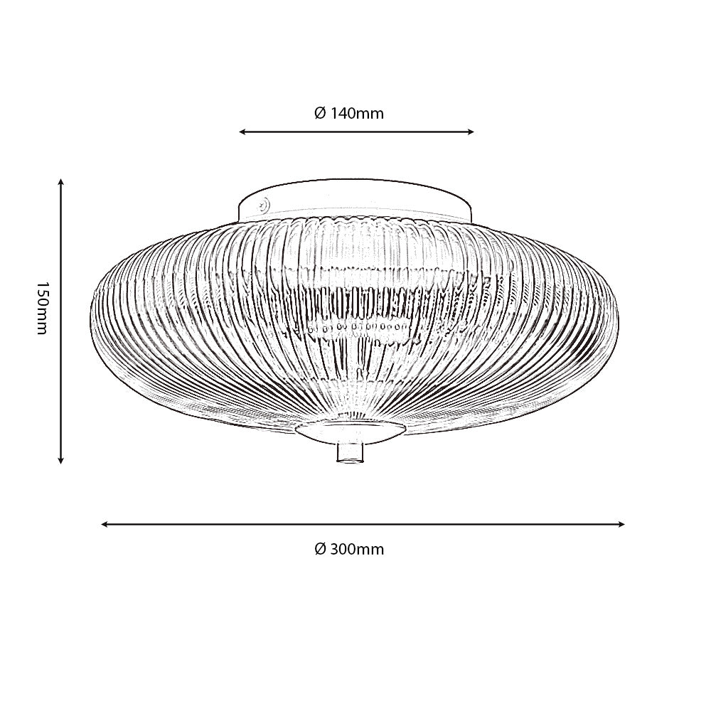 Ashwell Vintage Style Holophane Flush Light with Ribbed Glass, 3 x G9