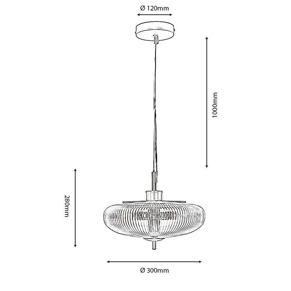 Ashwell Vintage Style Holophane Pendant Light with Ribbed Glass, 3x G9
