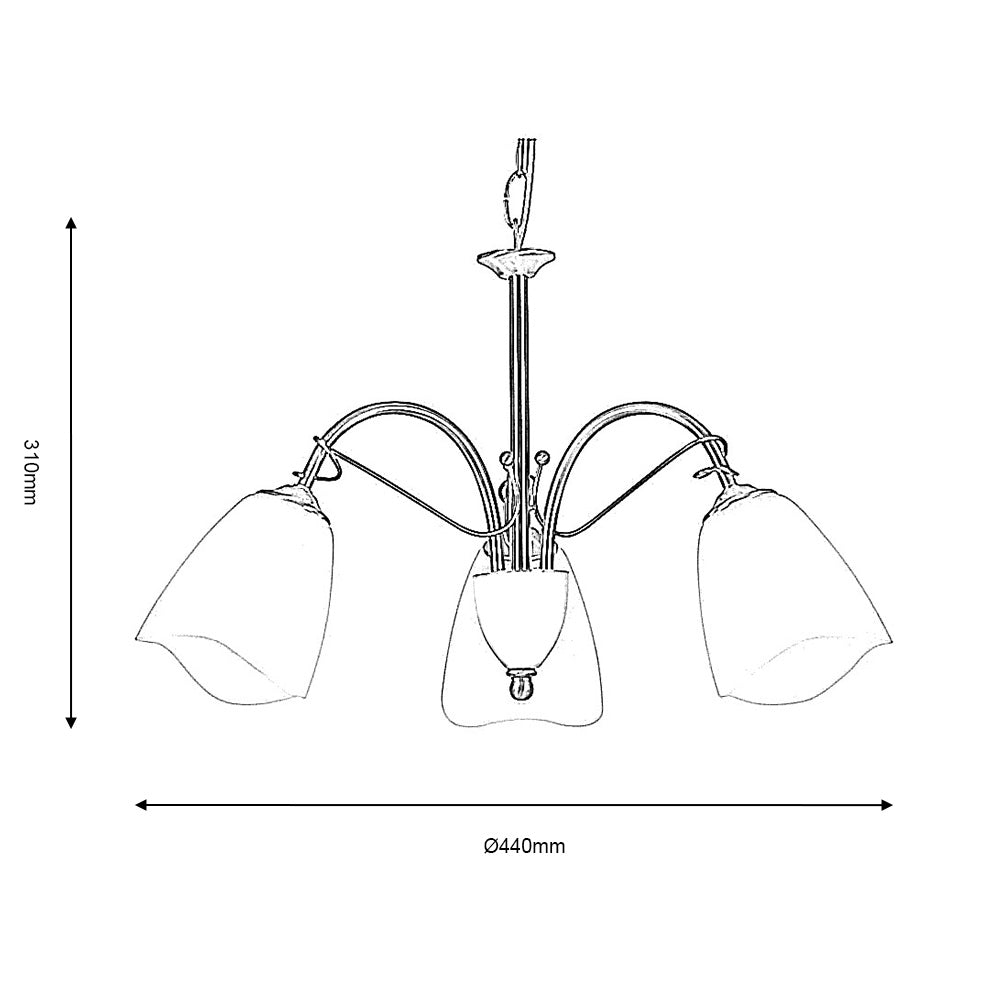 Turin 3 Light Traditional Style Ceiling Fitting Pendant or Semi Flush, 3 x E14