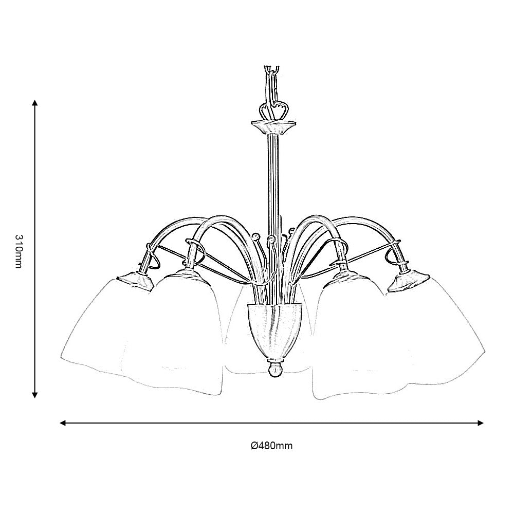 Turin 5 Light Traditional Style Ceiling Fitting Pendant or Semi Flush, 5 x E14