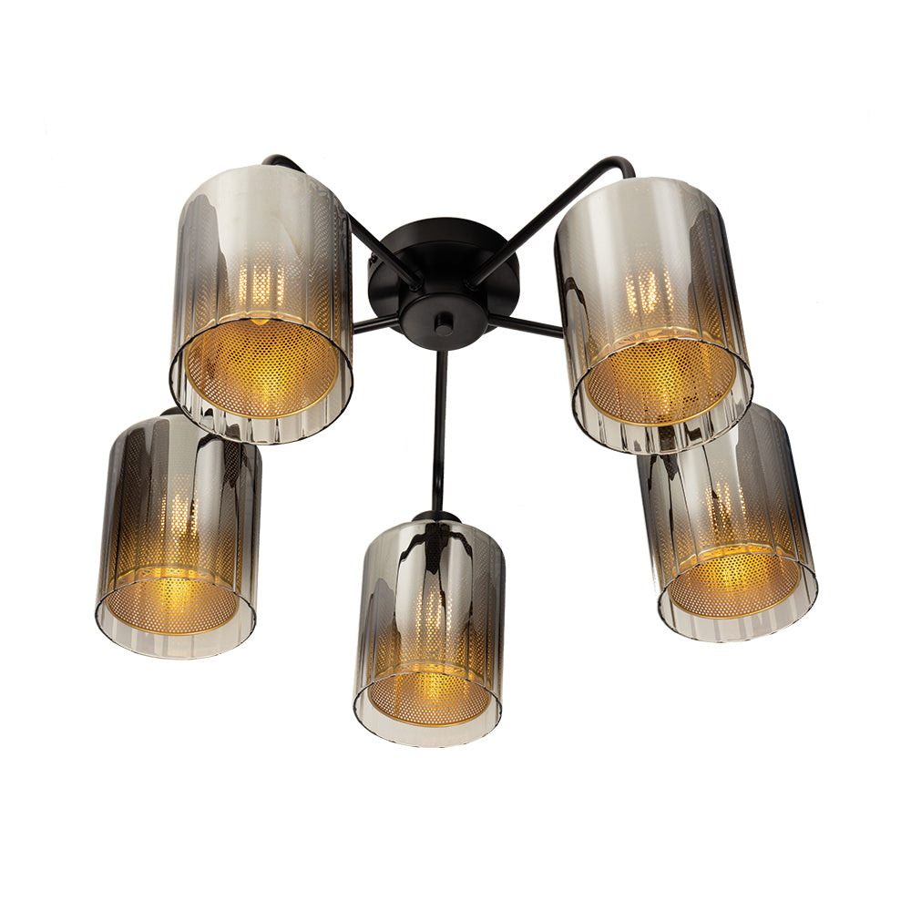 Seymour 5 Light Semi Flush with Smoked Glass and Metal interior 5 x E27