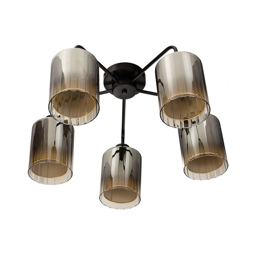 Seymour 5 Light Semi Flush with Smoked Glass and Metal interior 5 x E27
