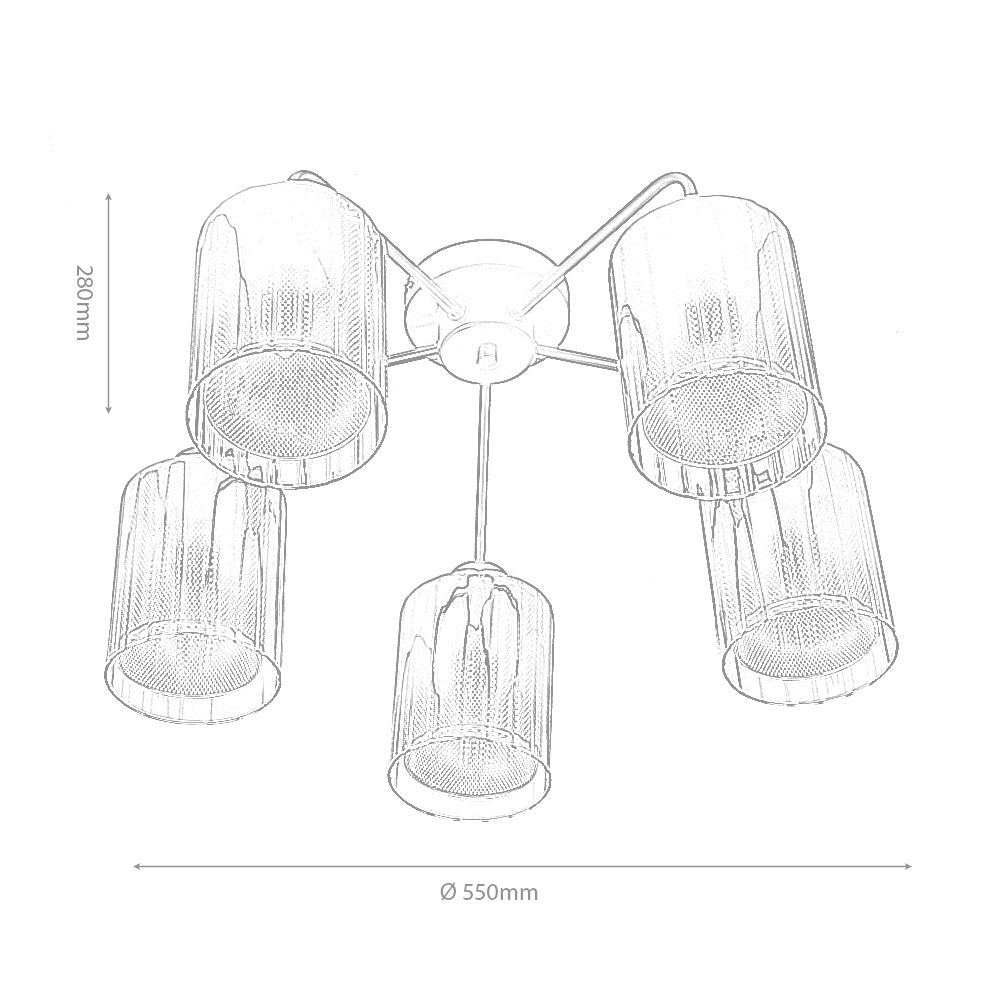 Seymour 5 Light Semi Flush with Smoked Glass and Metal interior 5 x E27