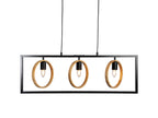 Finley Geometric 3 Light Pendant Bar With Black Framework and Wooden Detailing, 3x E27