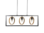 Finley Geometric 3 Light Pendant Bar With Black Framework and Wooden Detailing, 3x E27