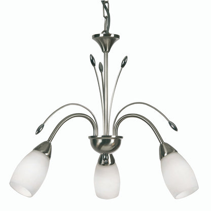 Antwerp 3 Light Pendant with Frosted Floral Style Glass E14  (Oaks 4316/3)