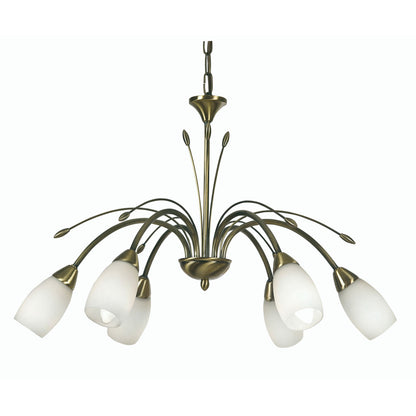 Antwerp 6 Light Pendant with Frosted Floral Style Glasses E14  (Oaks 436/16)