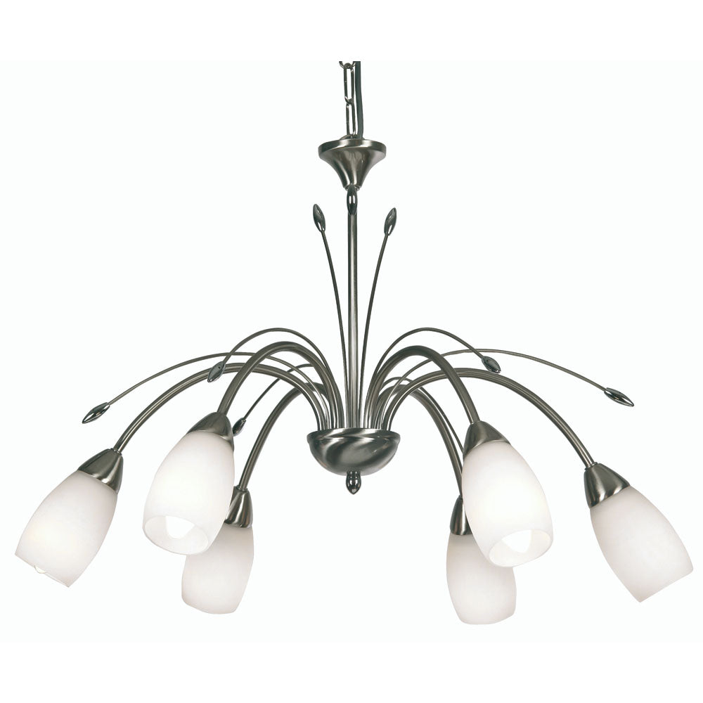 Antwerp 6 Light Pendant with Frosted Floral Style Glasses E14  (Oaks 436/16)