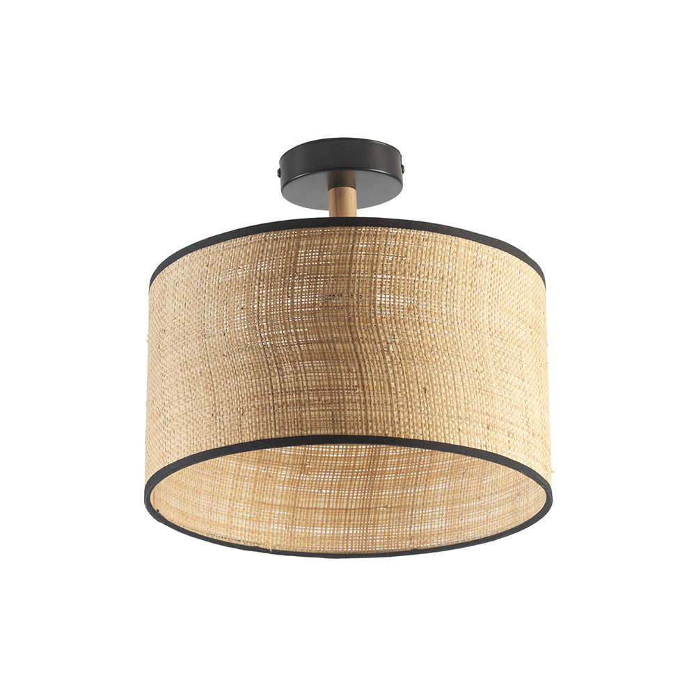 Havelock Rustic Style Straw Weave Semi Flush Ceiling Light with Matt Black Detail