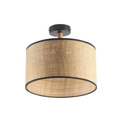 Havelock Rustic Style Straw Weave Semi Flush Ceiling Light with Matt Black Detail